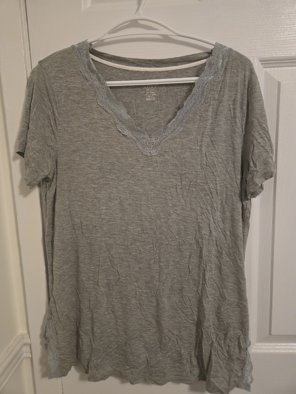 GAP Maternity Light Grey Lace-Trim V-Neck Short Sleeve Tee